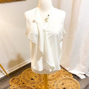 Calvin Klein White Waterfall Blouse Gold Buttons